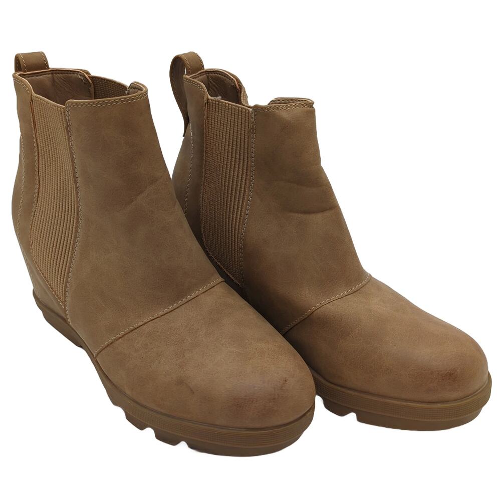 Athlefit Size 8 Tan Women's Ankle Wedge Boots